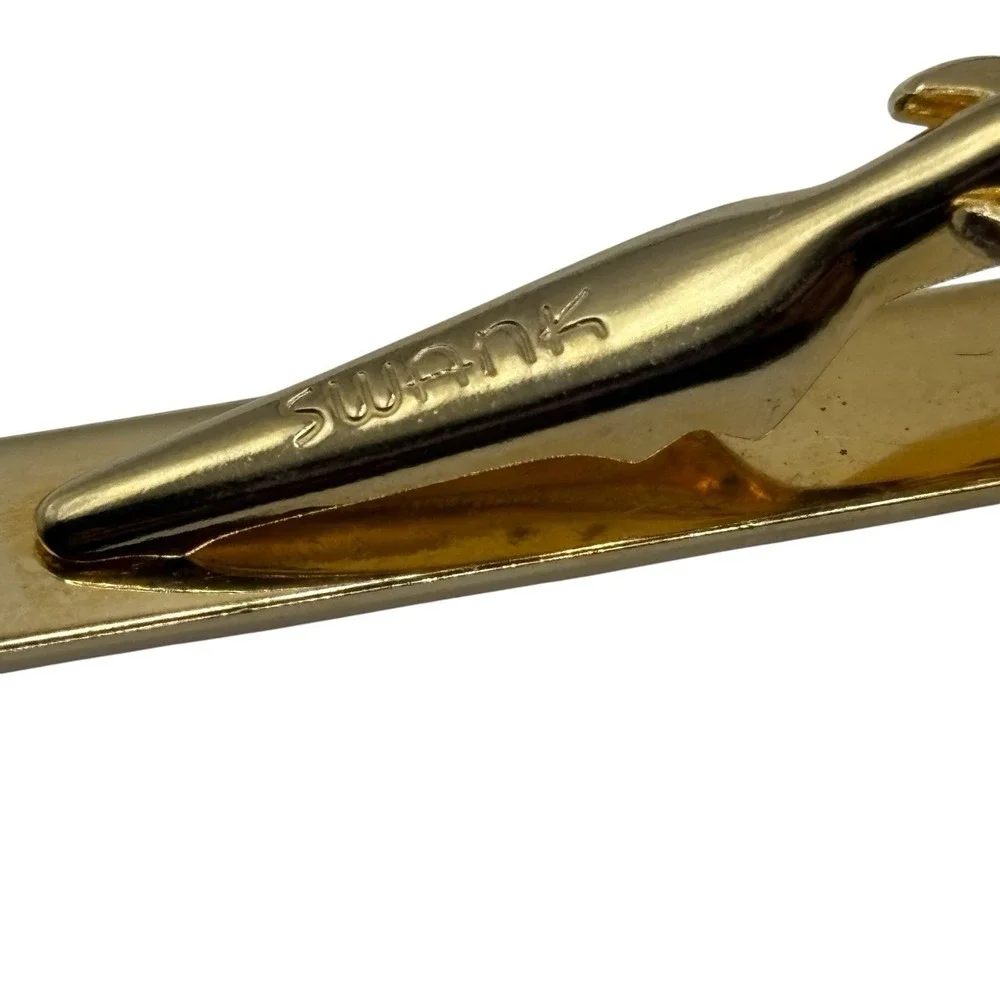 Vintage Swank Cufflinks‎ Tie Bar Set Gold Tone Metal Mother Of Pearl Rectangle